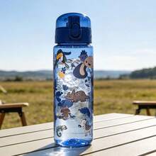 1pc 600ml Cartoon Pattern Printed Summer Water Bottle With Straw Cup, Suitable For Sports, Outdoor, Home, Office, School, Portable And Giftable - Multicolor - View 5