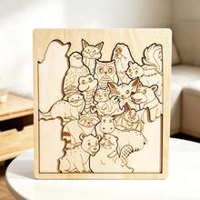 1 Set Wooden Asymmetric Animal Puzzle, Laser Engraved High Difficulty Ocean Forest Dinosaur Theme Children's Educational Puzzle Board Toy - Multicolor - View 3