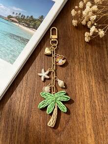 手工編織椰子樹吊飾，含貝殼與海星元素，波希米亞度假風。編織藤條吊飾，合金海洋吊飾，夏威夷風格。 - 彩色 - 查看 3