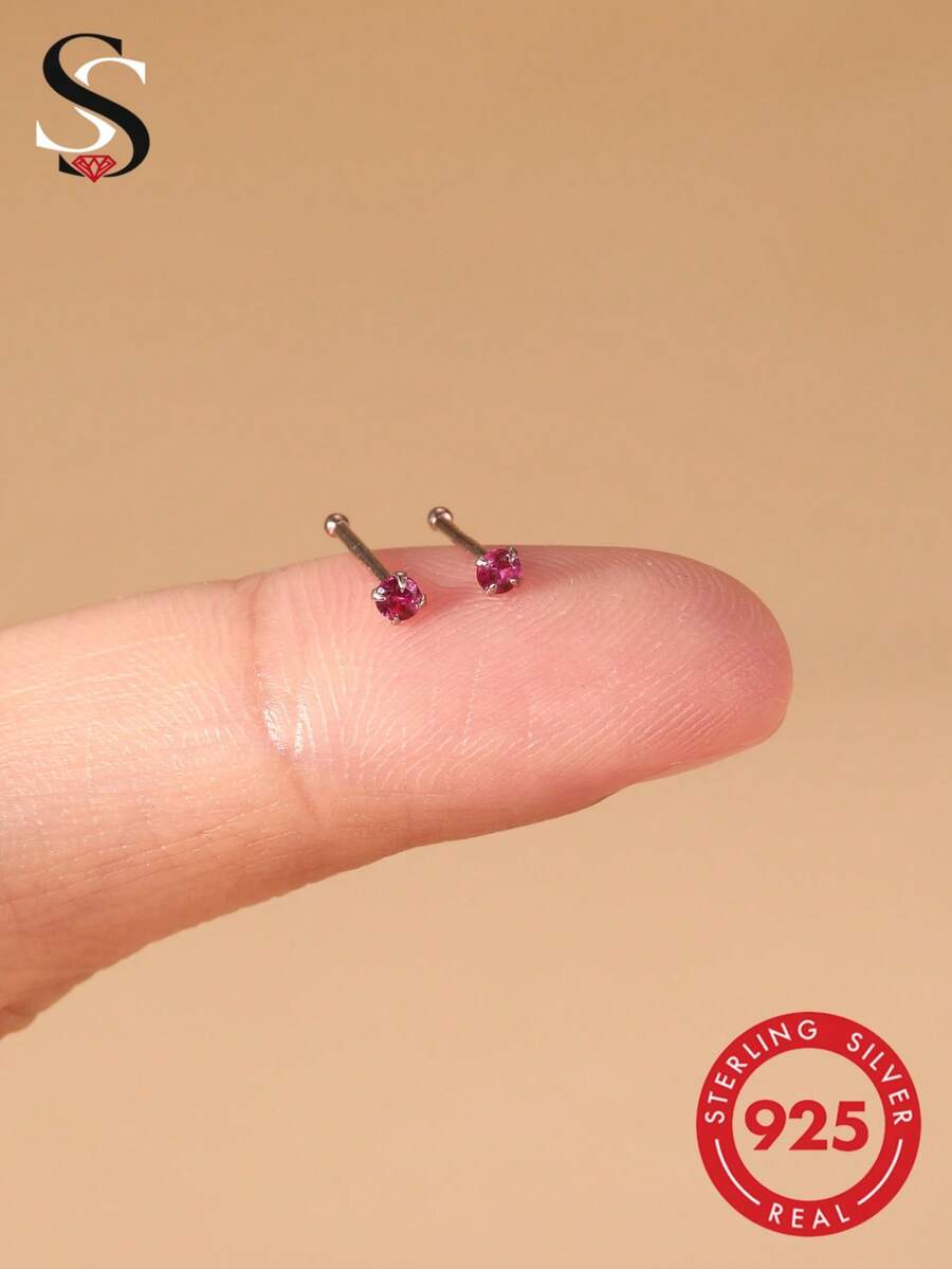 1對925純銀耳釘，精緻耳軟骨/耳輪/耳屏/耳垂穿刺飾品，適合女性派對與日常配戴，節日生日禮物 - 銀色 - 查看 1