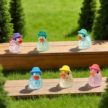 Colorful Glitter Transparent Mini Duck With Hat Figurine, Sparkling Resin Duck Decorative Accessory, Cute Duck Pendant, Suitable For Handmade DIY, Egg Filling, Desktop And Garden Decoration, Scrapbooking, Also As Children's Birthday Party Gift Bag Small Item - Multicolor - View 2