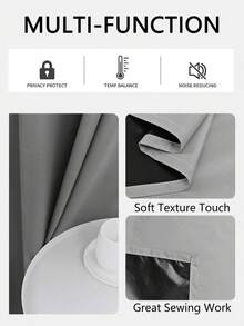 1pc 100% Blackout Solid Color Rod Pocket Curtain, Minimalist Room Darkening Thermal Insulated & Privacy Protection Window Panel With Coated Lining, For Bedroom, Living Room, Office & Outdoor Home Decor. - Black - View 10