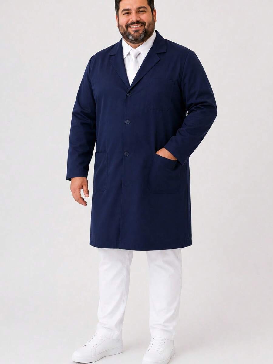 Men's Plus Size Gabardine Twin Professional Medical Coat, Sizes G1 To G5, Various Colors - 藏蓝色 - 查看 1