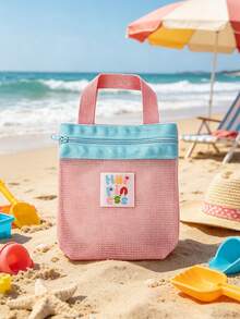 2pcs/Set Cute Colorblock Mesh Tote Bag With Zipper, Portable Breathable Storage Bag, Suitable For Travel, Gym And Daily Use - Multicolor - View 8
