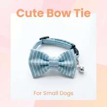 PINCOOL Collar con lazo a rayas y cascabel para cachorro, decoración de cuello para mascotas para uso en el hogar y diario - Celeste - Ver 9