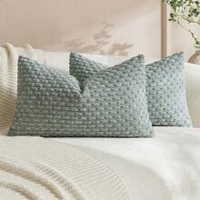 1pc/2pcs Bohemian Striped Pillow Covers (Pillow Inserts Not Included), Soft Plush Corduroy Solid Color Decorative Square Pillow Covers, Suitable For Holidays, Sofa, Bedroom, Bed, All Seasons Use. - Dusty Blue - View 17