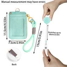 Green Wallet With Id Badge Holder For Women With Wristlet Strap Retractable Badge Reel Card Holder Slim Wallet With Zipper Pocket ID Window PU Leather - Multicolor - View 2
