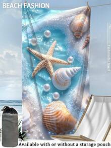250gsm 超細纖維快乾沙灘巾珍珠淺水海星與貝殼圖案印花 70*140cm / 90*180cm 柔軟便攜游泳巾 夏季海灘旅行露營健身房浴室裝飾必備 - 彩色 - 查看 2