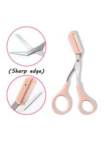 Brodark Juego de 2 piezas para recortar cejas, rasuradora de cejas curva con peine y tijeras para cejas, herramientas de belleza para principiantes, accesorios de depilación unisex - rosa - Ver 6