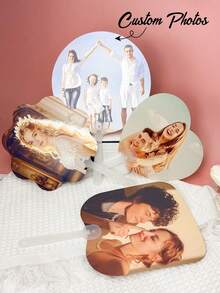 Customizable Personalized Plastic Hand Fan, Double-Sided Photo Custom Hand Fan, DIY Hand Fan, Customizable Plastic Craft Fan, Supports Any Pattern Customization, Romantic Wedding Fan Customization, Suitable For Weddings, Parties, Performances, Dancing And Home Decor - Multicolor - View 7