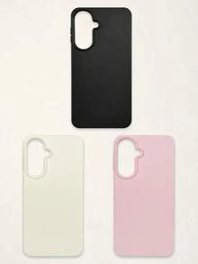3pcs Solid Color Faux Leather Texture Waterproof Anti-Slip Anti-Fall Phone Cases, Matte Soft TPU Shockproof Protective Covers, Minimalist Aesthetic Dopamine Black / Pink / Cream White Phone Cases, Daily Use & Birthday / Valentine's Day / Mother's Day / Anniversary Gift Choice, Compatible With Iphone Case& Galaxy Case - Multicolor - View 40