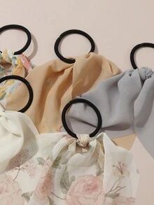 10入女款時尚優雅灰色調雛菊花布料素色髮圈，附小蝴蝶結，適合日常休閒穿搭與節日派對聚會 - 彩色 - 查看 2