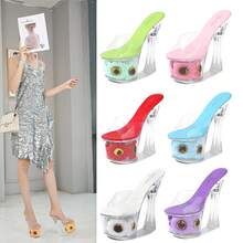 Floral-Filled Platform Sandals - Chic Transparent High-Heel Mules Available In Vibrant Multi-Colors For Summer Vacation & Kawaii Style - Red - View 10