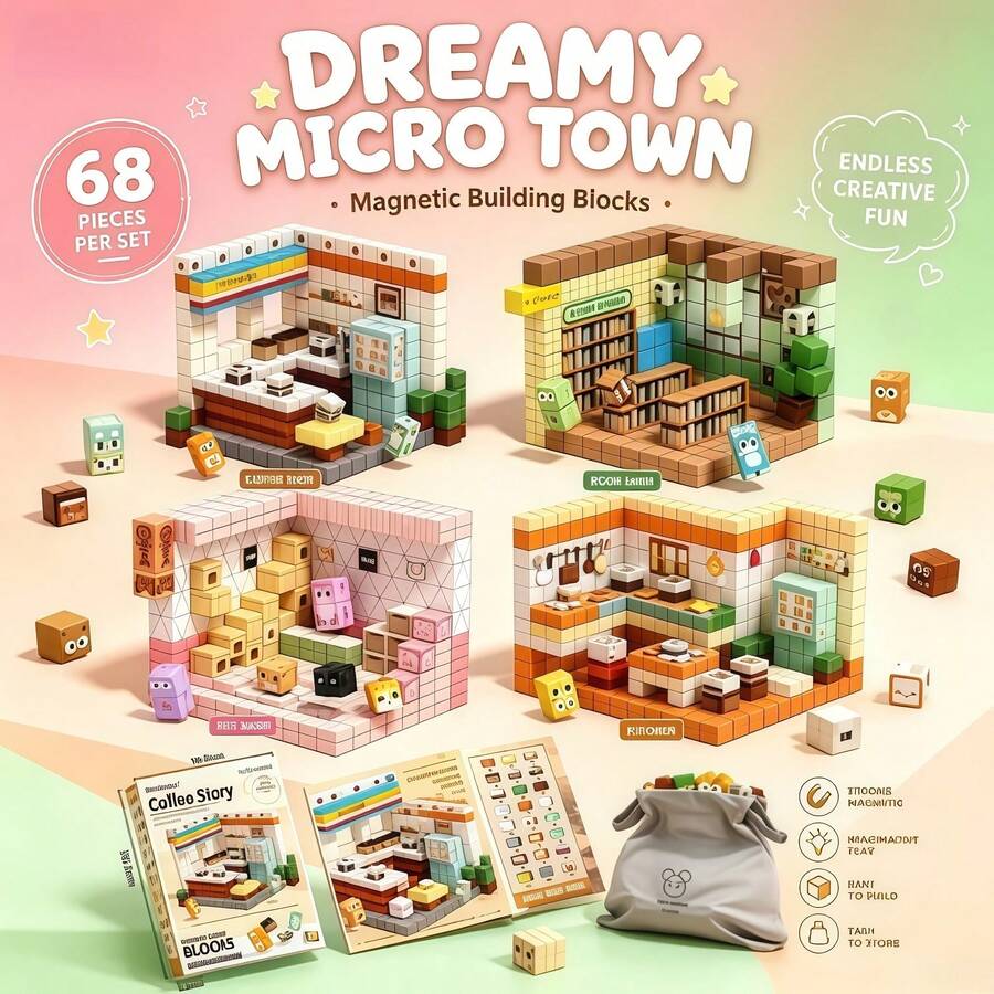 2026 Neues DIY handgemachtes Traumwelt-Themen-Szenen-Magnetbausteine-Set Geschenkbox Kinder pädagogische Montage-Magnetbausteine Puzzle Spielzeug für Jungen und Mädchen Geburtstagsgeschenk Raumdekoration Halloween - Verschiedenfarbig - Übersicht 1