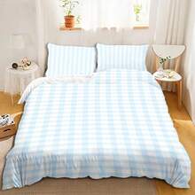 Set Perlengkapan Tidur 3 Potong Bergaris Biru & Putih, Set Sarung Selimut & Sarung Bantal Ultra Lembut, Ramah Kulit, dan Bernapas, Cocok untuk Semua Musim, Dekorasi Kamar Tidur Asrama Mahasiswa dan Rumah - Baby Blue - View 10