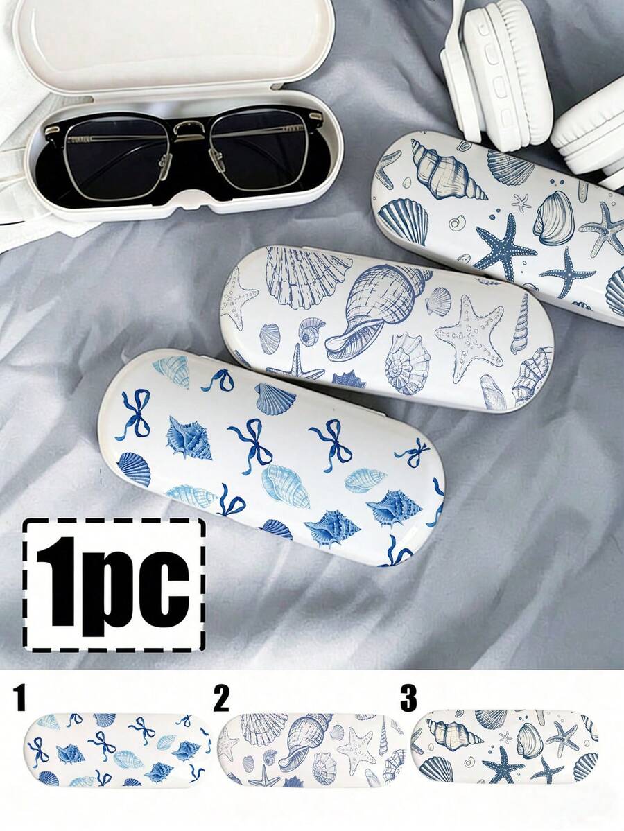 Ocean Print Glasses Case, Glasses Storage Box With Turtle, Shell And Starfish Patterns, Multifunctional Storage Box, Fashion Glasses Storage Box, Brand New Minimalist Design, Portable, Waterproof And Dustproof, Suitable For Fashion Glasses And Regular Glasses, Protective Glasses Storage Box, Unisex Glasses Storage Box - Multicolor - View 1