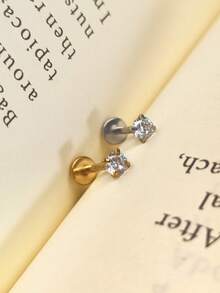 1 Pair Titanium Alloy Lip Ring Threadless Flat Back Studs Mini Spiral Ear Studs Front Helix Ear Studs Cartilage Piercing Studs - Multicolor - View 7