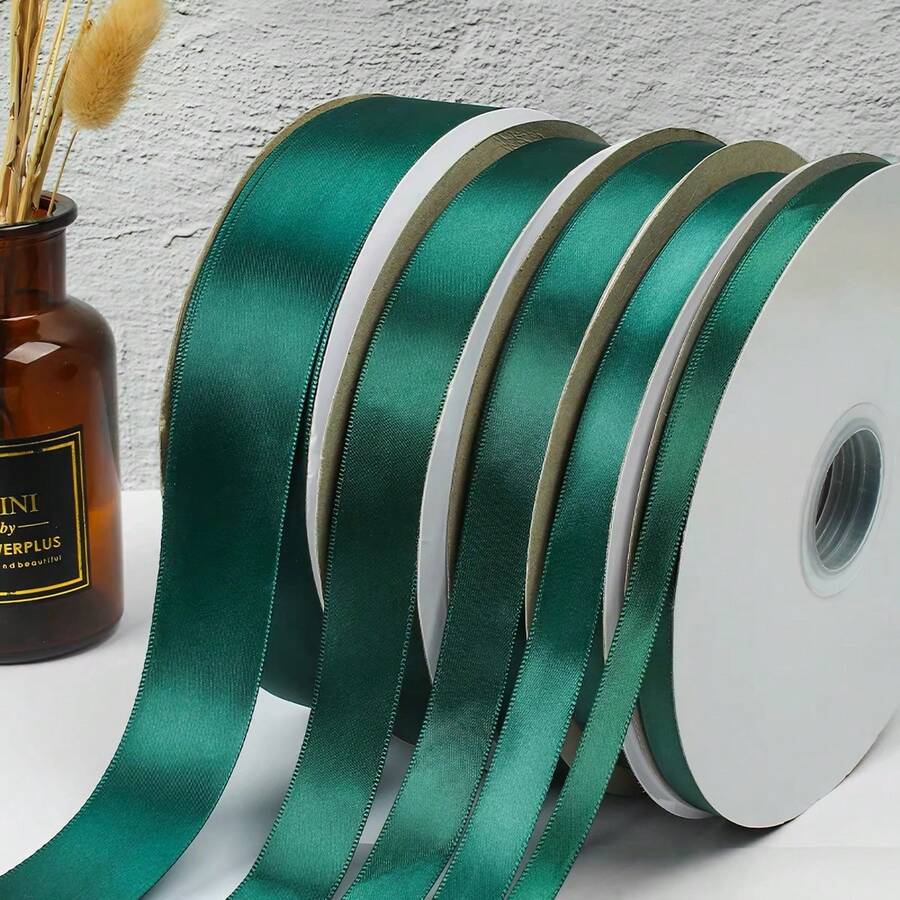 25碼深綠色緞面絲帶 手工禮品蛋糕包裝 聖誕裝飾 純色花店花藝緞帶 - 墨綠 - 查看 1