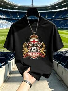England National Football Team Crown Men's T-Shirt, 100% Cotton, Art Print, Casual, Breathable. - Black - View 1