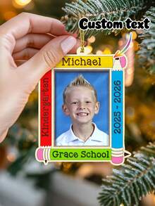 1pc Customized Name & School Year Printed Pencil Photo Frame Acrylic Hanging Ornament, Personalized Student Commemorative Pendant, Kindergarten Graduation Memorial Decoration - Multicolor - View 4