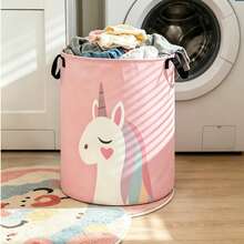 1/2pcs Heart-Shaped Unicorn Horse Pattern Printed Storage Box, Suitable For Room Decor, Basket, Bedroom And Other Multi-Scene Round Storage Box, Can Store Clothes And Household Books, Multi-Functional Room Matching, Convenient Laundry Basket - View 4