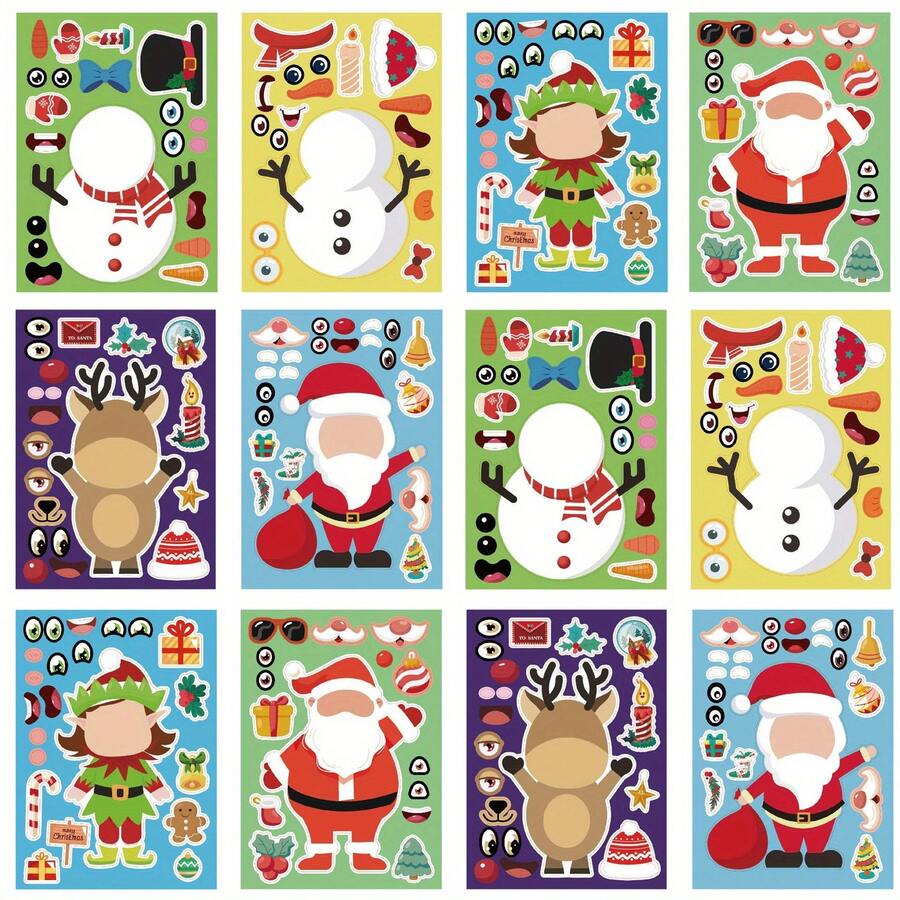 6/12pcs Autocolantes de Natal Papai Noel Boneco de Neve Rena Decalques DIY Autocolantes de Decoração Brinquedos para Encher Sacos de Presente de Festa de Férias Presente de Aniversário Autocolantes Feitos à Mão - Multicolorido - Ver 1
