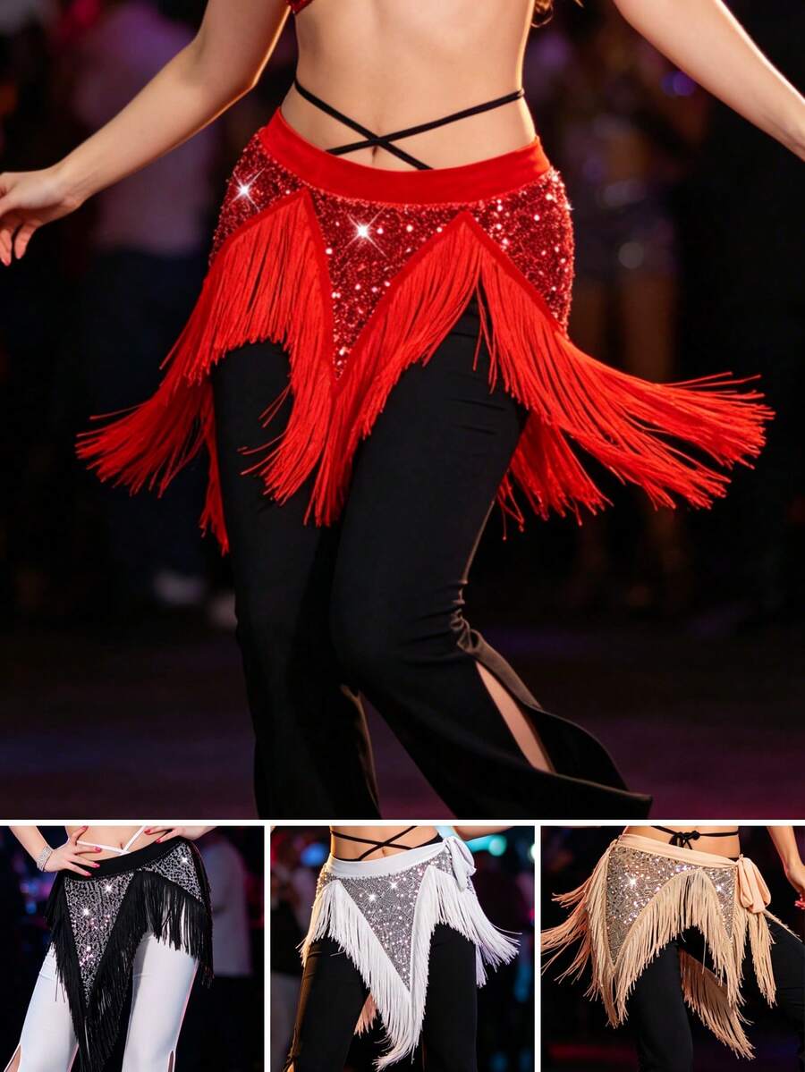 1pc New Bohemian Style Belly Dance & Jazz Dance Tassel Waist Chain Waist Skirt Decoration Waist Chain Waist Skirt Adjustable Waist Suitable For Women Sequin Costume Dance Costume Carnival Party Stage Performance - Multicolor - View 1