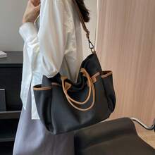 Shopping Bag With Contrast Trim, Casual Multi-Pocket Bag For Graduates, Teenage Girls, Freshmen, - 黑色 - 查看 2