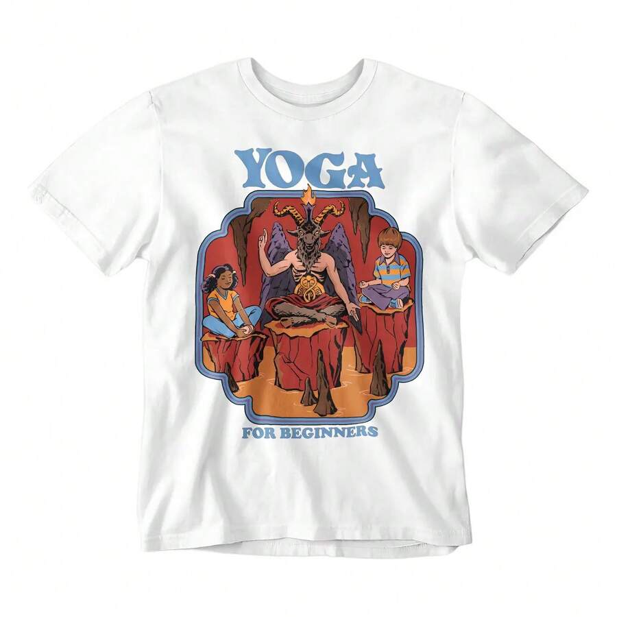 Yoga T-Shirt For Beginners Baphomet Humor Black - White - View 1
