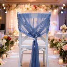 10 Pieces Wedding Tulle Sashes For ​Decoration Ribbon Chair Back Rectangular Cheesecloth Rustic Photography Props Decoration Elegant Anniversary Dinner Graduation Party Barbecue Ceremony Reception - Dusty Blue - View 4