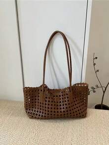 Hand-Woven Bag, Niche High-End French Vacation Style Handbag, Casual Versatile Shoulder Underarm Bag - Brown - View 5