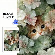 1000pcs Adult Mini Jigsaw Puzzle Boxed - Precision Cut Puzzle Pieces, Adult Challenge Level Difficulty, Scratch-Resistant Material. The Image Is Cute Cats In Flower Garden, Exquisite Details. Suitable For Adults Stress Relief, Family Entertainment, DIY Home Decor, Also An Art Collectible, Perfect Gift For Halloween, Christmas To Challenge The Brain, Let You Feel Focus And Achievement In Puzzling. - Multicolor - View 1