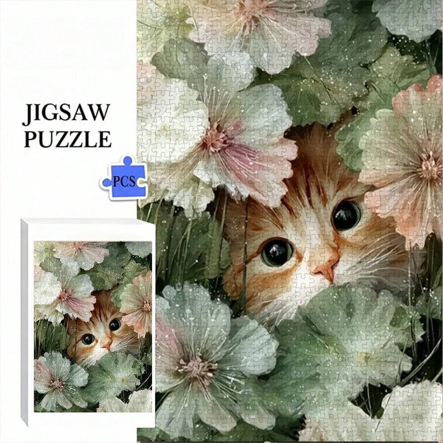 1000pcs Adult Mini Jigsaw Puzzle Boxed - Precision Cut Puzzle Pieces, Adult Challenge Level Difficulty, Scratch-Resistant Material. The Image Is Cute Cats In Flower Garden, Exquisite Details. Suitable For Adults Stress Relief, Family Entertainment, DIY Home Decor, Also An Art Collectible, Perfect Gift For Halloween, Christmas To Challenge The Brain, Let You Feel Focus And Achievement In Puzzling. - Multicolor - View 1