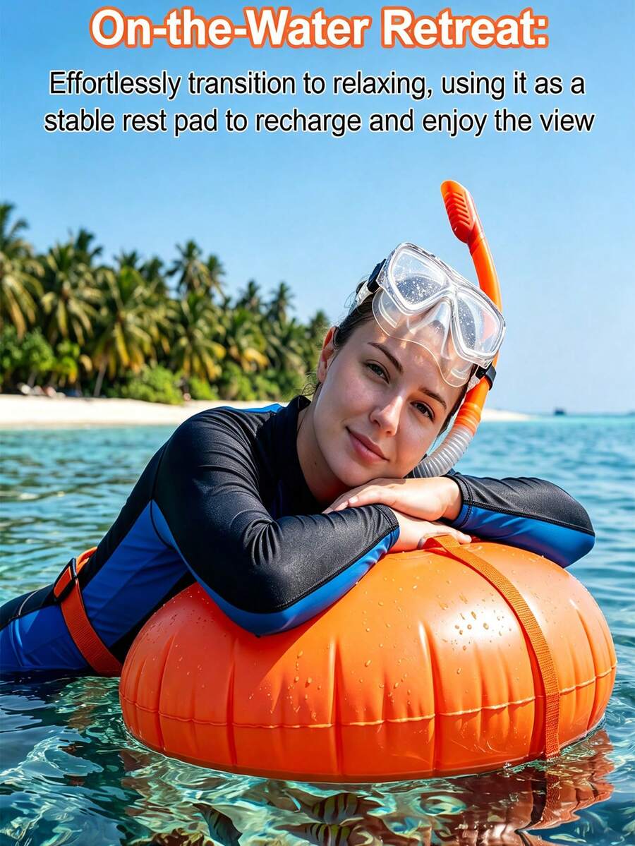 1 Set Open Water Swimming Buoy, Back To School Supplies, Thickened Large Double Air Chamber Swim Buoy, Safety Swimming Bubble Tow Float, Equipped With Adjustable Visibility Waist Belt, Enhanced Swimming Training Safety, Suitable For Swimmers And Triathletes, Waterproof High Visibility Orange Inflatable Buoy, Make You More Visible And Safer