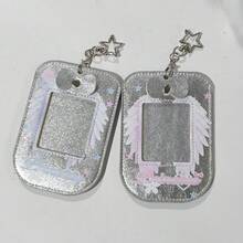 7.5*9.5cm Girly Style Leather Angel Wings Bow Card Slot Card Holder ID Photo Keychain 3 Inch Card Holder - A - View 6
