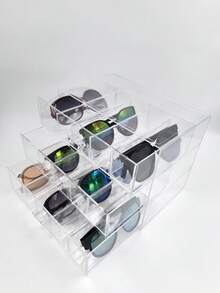 1pc Clear Acrylic Double Layer Fashion Glasses Organizer Stackable High Capacity Dustproof Eyeglass Storage Box Gift - Multicolor - View 9