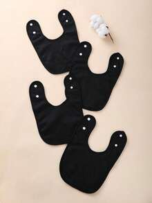 4 piezas de baberos para bebé, altamente transpirables y absorbentes, con botones ajustables - Negro - Ver 8