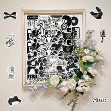 50 pcs Stiker Dekoratif DIY untuk Dinding & Buku Catatan Motif Elemen Not Instrumen Musik Hitam & Putih Gaya Ins Artistik Segar - 50 foto  bertema musik hitam putih - View 8
