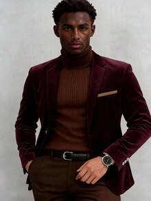 Men's Retro Style Suit Jacket, Men's Gift Suit Jacket, Slim Fit Design, Comfortable And Confident Wear - Burgundy - View 1
