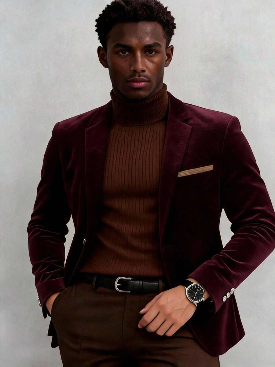 Men's Retro Style Suit Jacket, Men's Gift Suit Jacket, Slim Fit Design, Comfortable And Confident Wear - Burgundy - View 1
