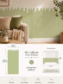 SUPSTICKER 1pc Beige Paint Drip Edge Half Wall Sticker, Waterproof Removable PVC Self-Adhesive Wall Decor, Suitable For Bedroom And Game Room, 11.72*35.43/47.4inch - Multicolor - View 14
