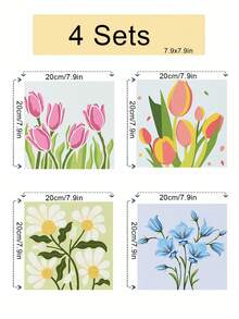 1件/4件裝 彩色花束主題 DIY數字油畫，成人居家裝飾節日禮物 - 20x20 - 查看 7