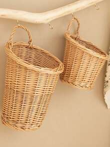 Cesta de estilo mimbre montada en la pared, cesta de mano, cesta rústica, mini cesta de flores tejida a mano - Amarillo Mostaza - Ver 1