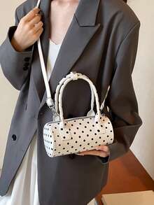 Niche Design With Contrasting Polka Dot Cylindrical Handbag, Fashionable Classic And Simple Dual Handle Shoulder Bag, Suitable For Shopping And Dating - Multicolor - View 3