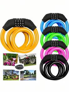 Versatile Resettable Steel Combination Lock Featuring Keyless Code Setup Sturdy 4-Digit Combination Design Lock For Anti-Theft Bicycle Portable To Hold Gates And Fences Combination Lock For Mountain Bike Road Outdoor Essential Accessories - Multicolor - View 1