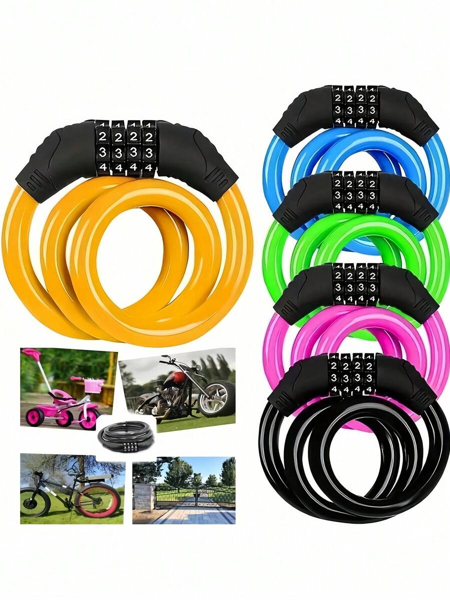 Versatile Resettable Steel Combination Lock Featuring Keyless Code Setup Sturdy 4-Digit Combination Design Lock For Anti-Theft Bicycle Portable To Hold Gates And Fences Combination Lock For Mountain Bike Road Outdoor Essential Accessories - Multicolor - View 1