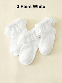 3 pares de calcetines cortos de encaje para bebé niña, estilo aleatorio, calcetines de encaje blanco, calcetines para niños pequeños, suministros para bebés, decoración para bautizo de bebé, calcetines de estilo princesa linda - Blanco - Ver 5