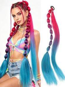 Extensiones de Cabello Cola de Caballo Recta con Burbujas-Extensiones Ligeras de 24 Pulgadas (Con Reflejos Plateados), Cola de Caballo Sintética Ombré, Adecuada para Todas las Edades, Y - Multicolor - Ver 10