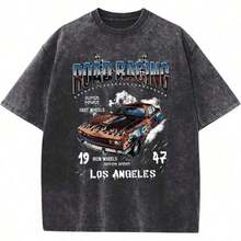1 Piece Men's Graphic T-Shirt, Oversized, Vintage Streetwear Style, Racing Print T-Shirt, Los Angeles Style, For Valentine's Day E6EE180g 100% Cotton - 黑色 - 查看 1