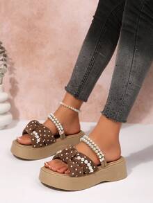 Women's New Color-Block High Heel Sandals, Elegant Fashion Outdoor Comfortable Beach Sandals, Match With Dresses, Beachwear, Fashion Anti-Slip Thick Sole High Heel Sandals - Chocolate Brown - View 4